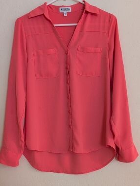 Express The Portofino Shirt Coral Button-Down Roll-Sleeve Blouse 2014 - Size XS